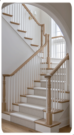wool carpet stair runner with grey and ivory stripe pattern