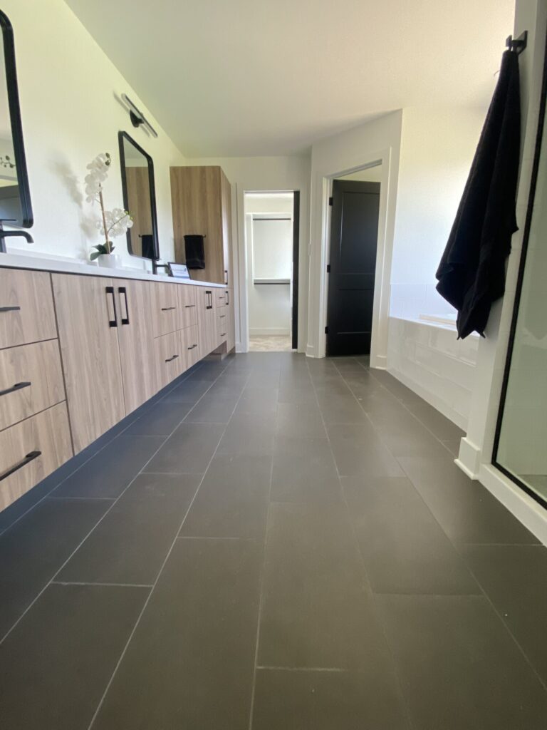 close up of slate grey 12x24 size tile floor