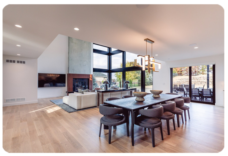 organic modern style great room with hardwood flooring