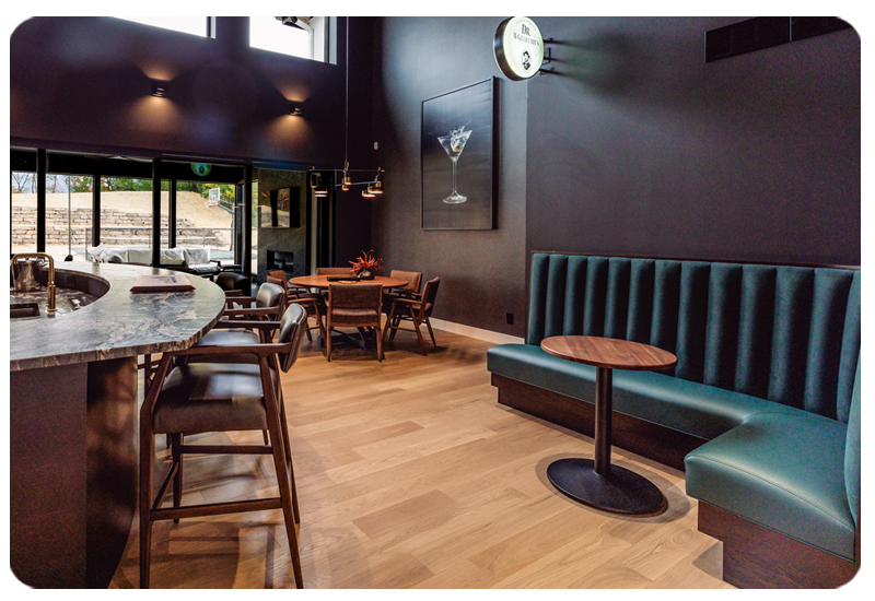 home pub in modern organic style with hardwood flooring