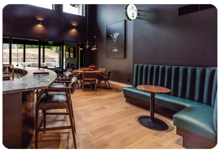 home pub in modern organic style with hardwood flooring