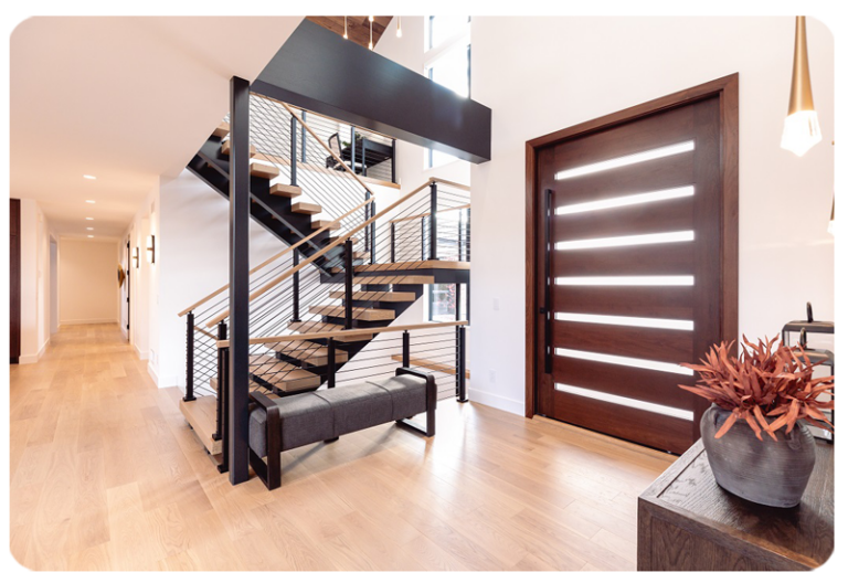 organic modern style home entry way with hardwood flooring