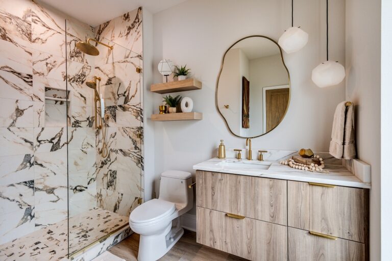 marble tile wall and marble tile floor walk in shower