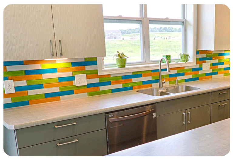 glass tile kitchen backsplash multicolor