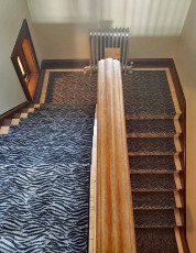 animal print carpet staircase