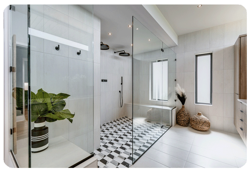 Remodeled bathroom with tile flooring and shower from a FLOOR360 project