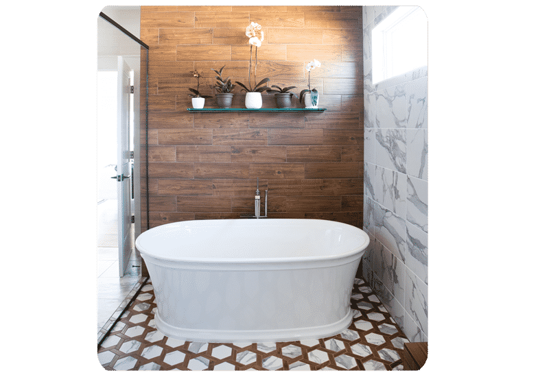 wood look tile wet room
