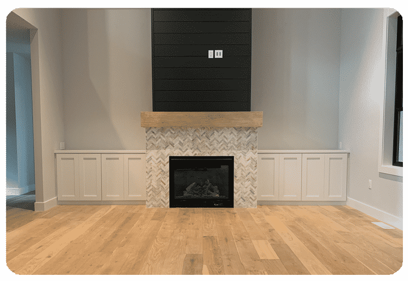 herringbone stone tile fireplace