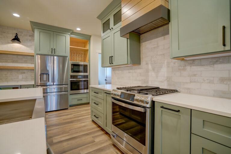 luxury vinyl plank white tile brick backsplash kitchen