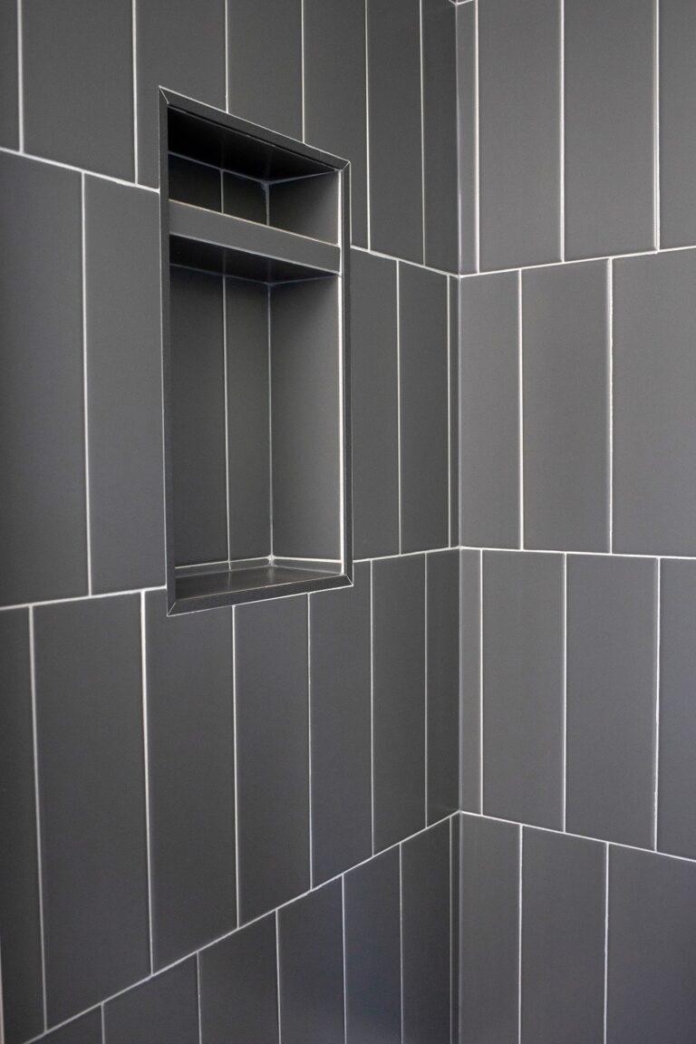 grey tile vertical installation shower