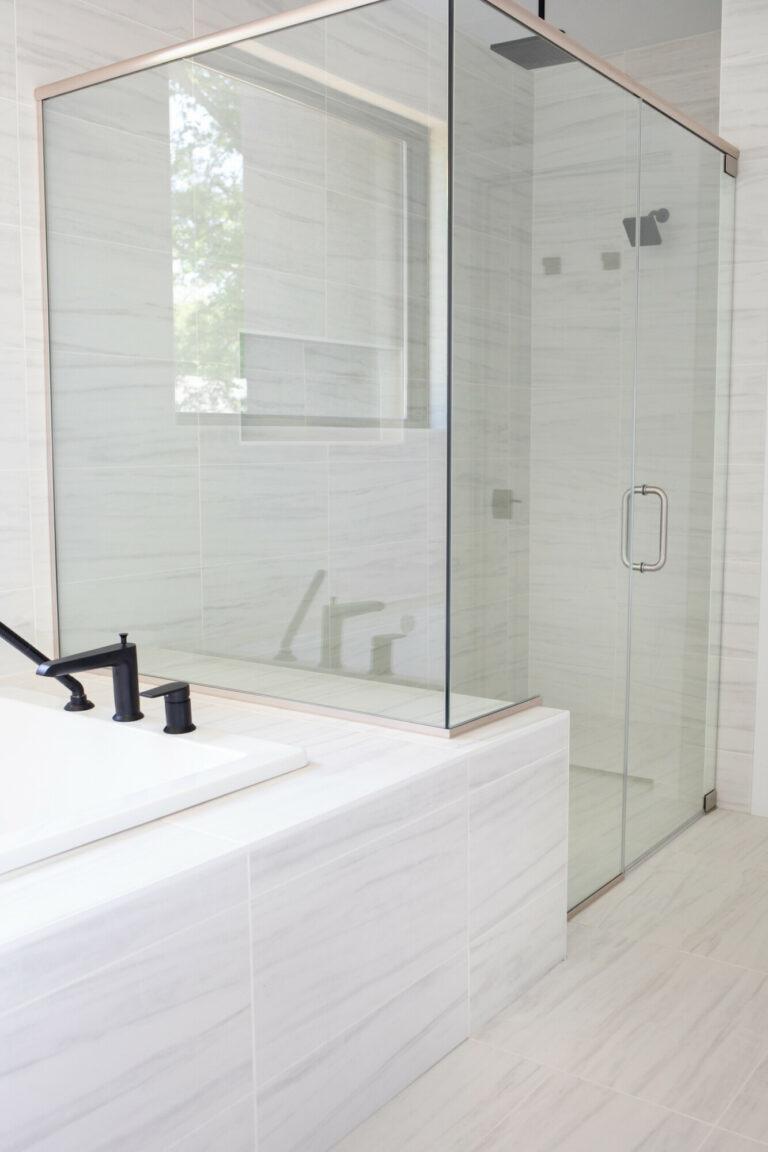 primary bathroom shower white tile