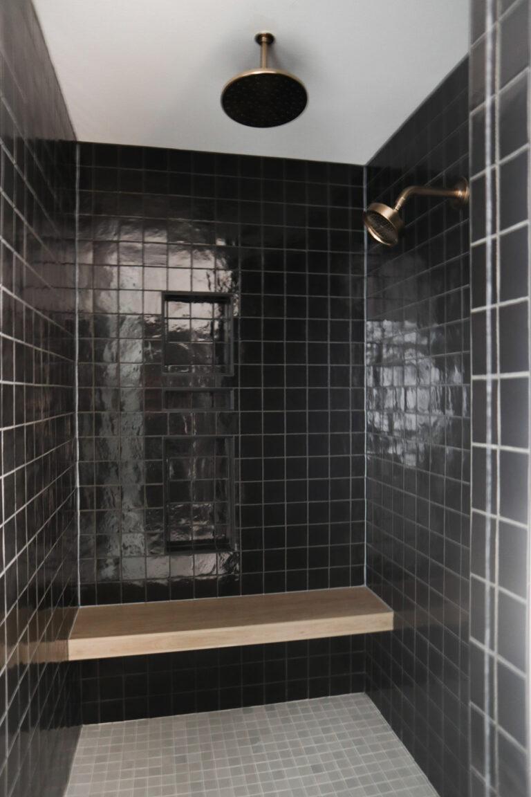 grey tile walk in shower