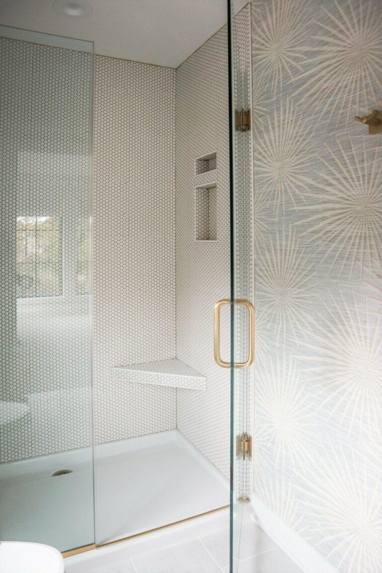 penny round tile shower wall