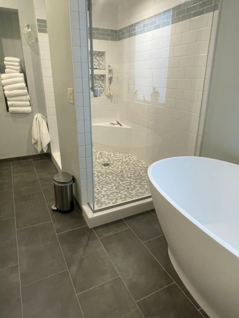 white tile shower