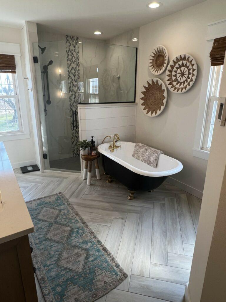 herringbone tile bathroom floor