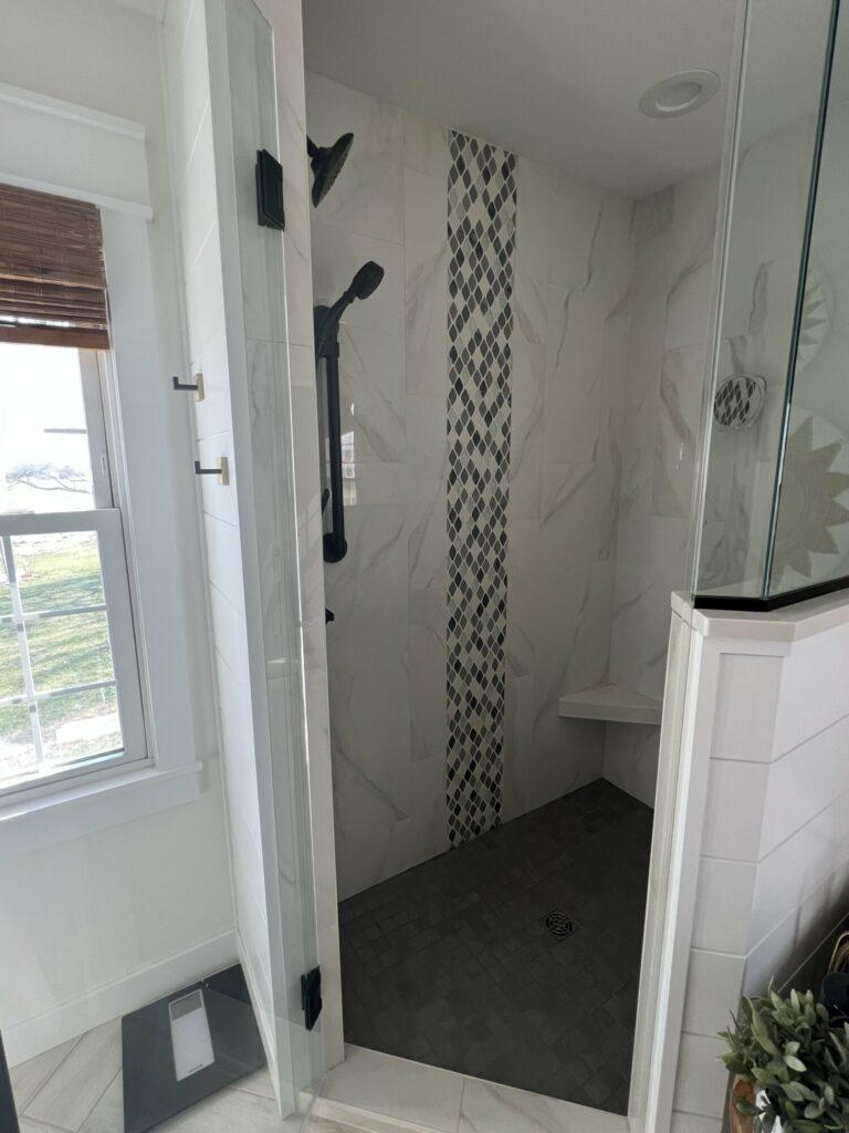 walk in shower white tile