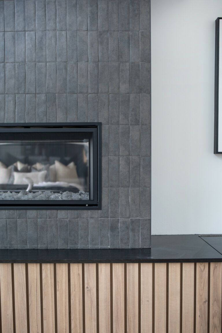 charcoal color tile fireplace