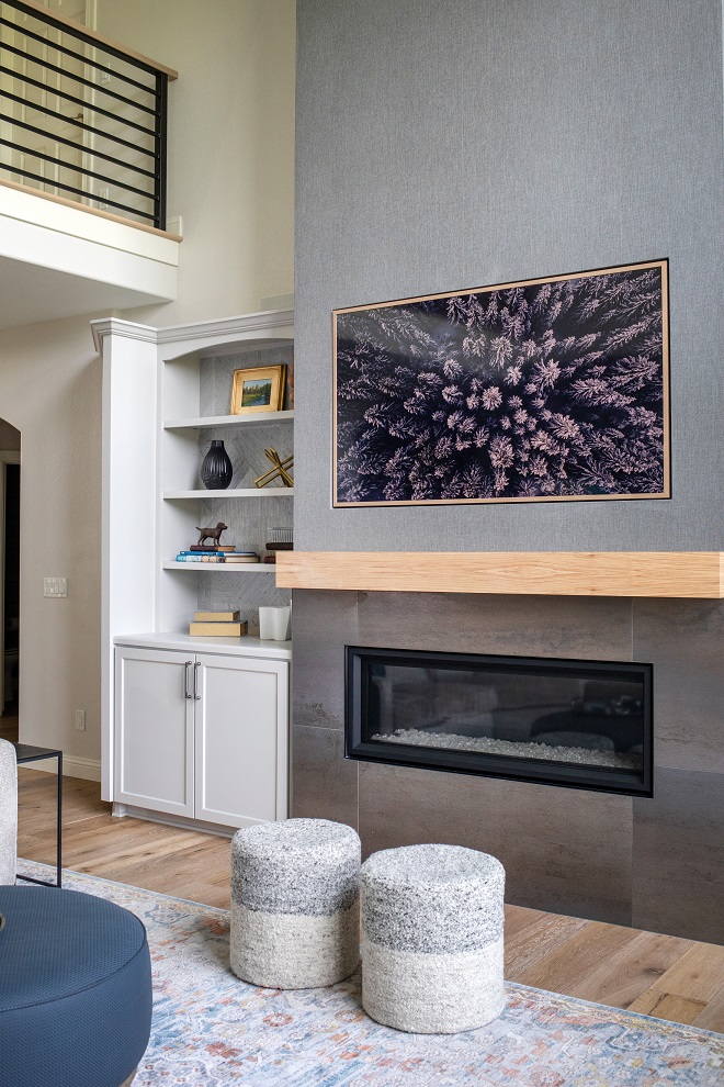 grey tile fireplace surround