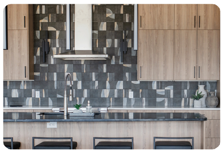 graphite and gray handcrafted tile backsplash