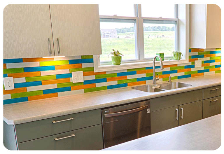 glass tile kitchen backsplash multicolor