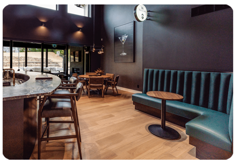 home pub in modern organic style with hardwood flooring