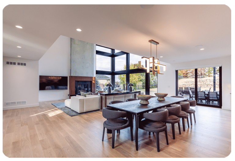 organic modern style great room with hardwood flooring