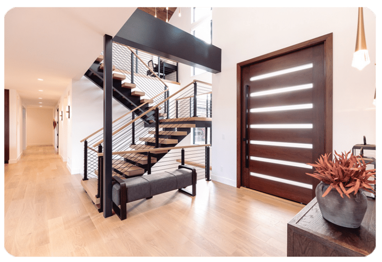 organic modern style home entry way with hardwood flooring