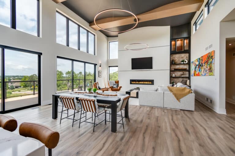 luxury vinyl plank dining room and living area