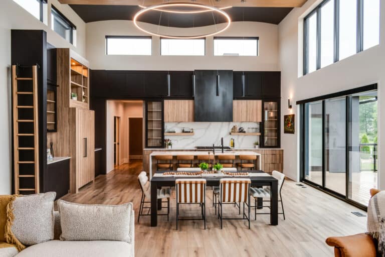 luxury vinyl wood look plank kitchen and living area