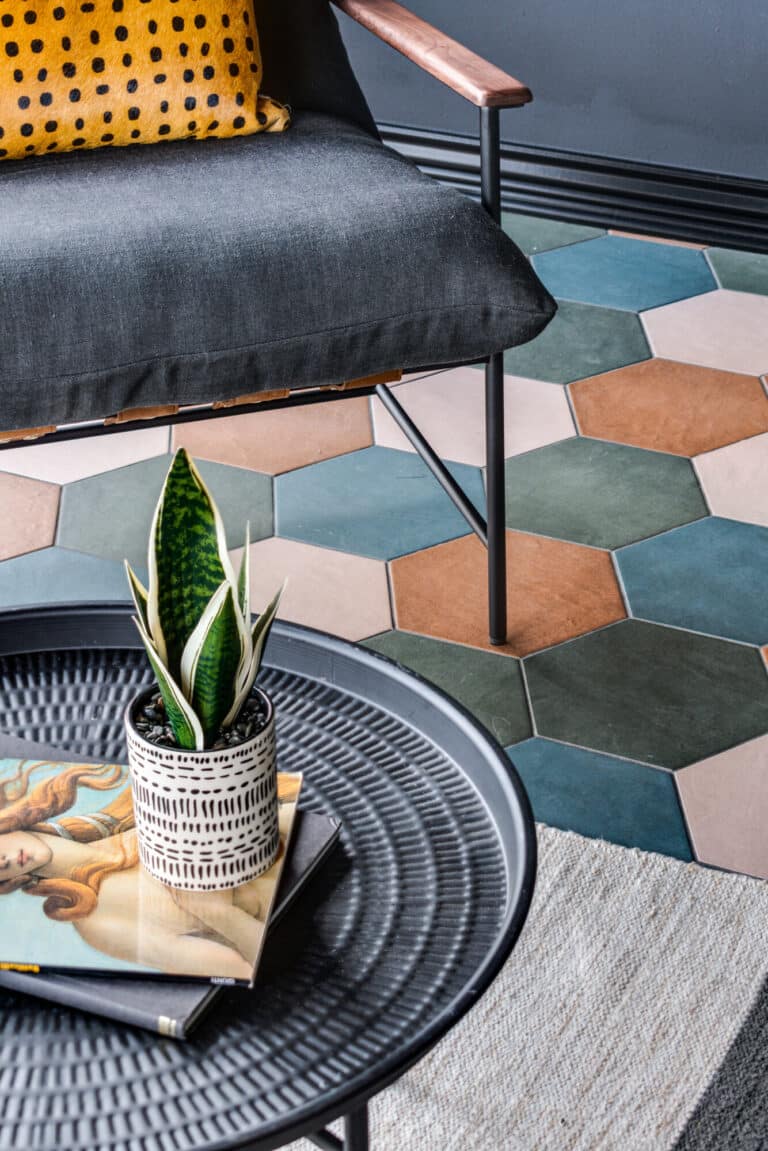 multi color hexagon tile floor