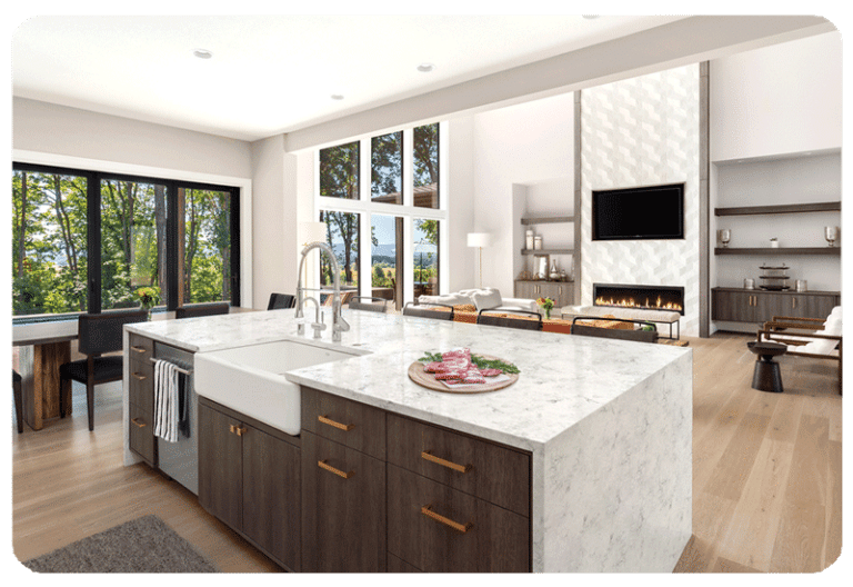quartz countertop on kitchen island with wood cabinet