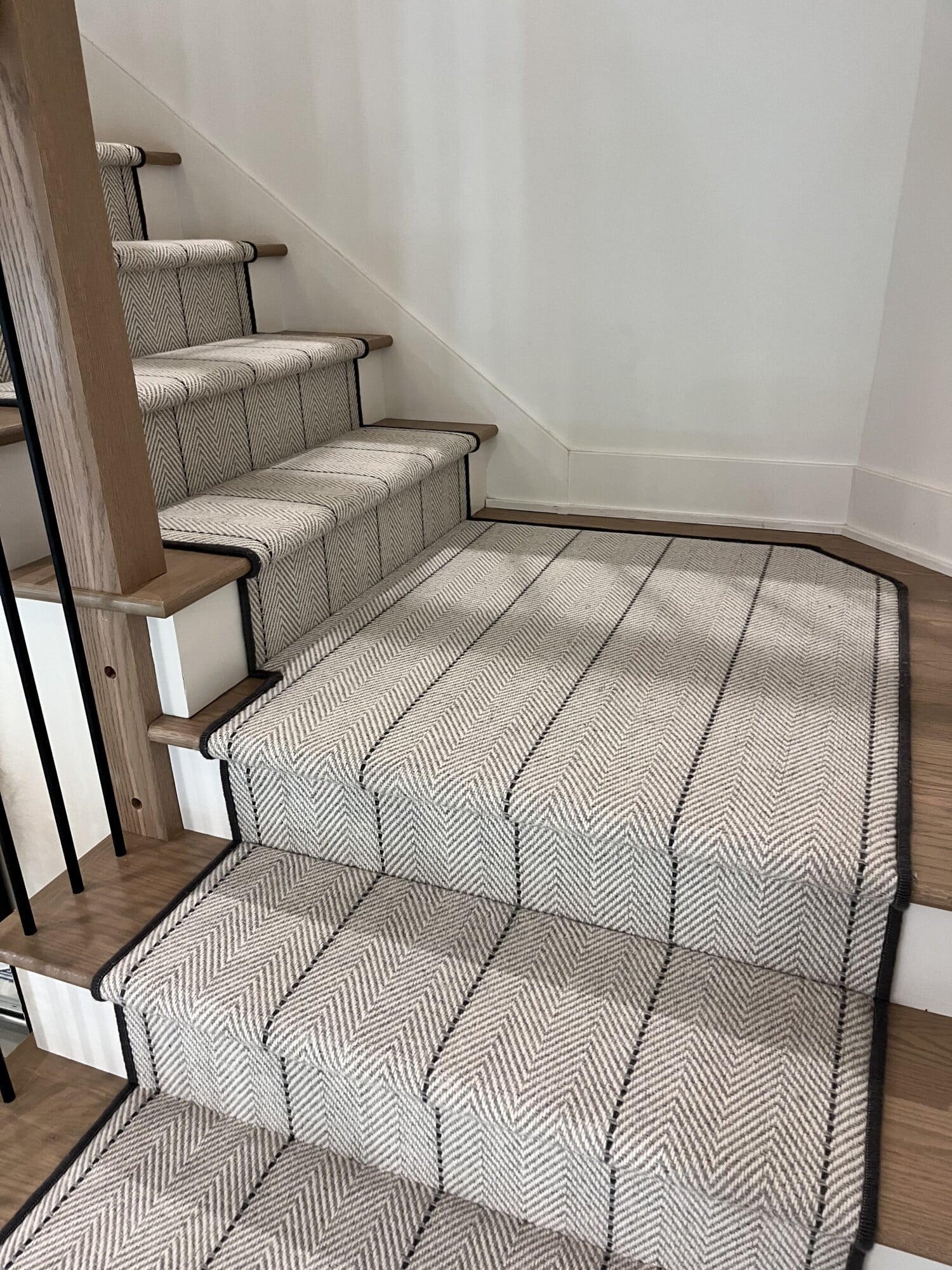 grey and black herringbone wool custom carpet stair runner
