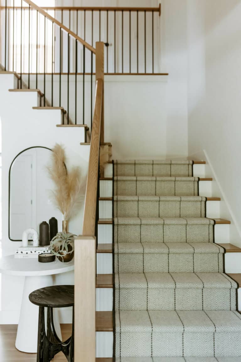 custom wool carpet stair runner beige neutral color with black border