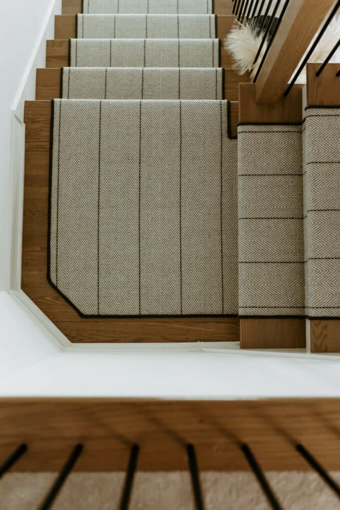 custom wool carpet stair runner beige neutral color with black border