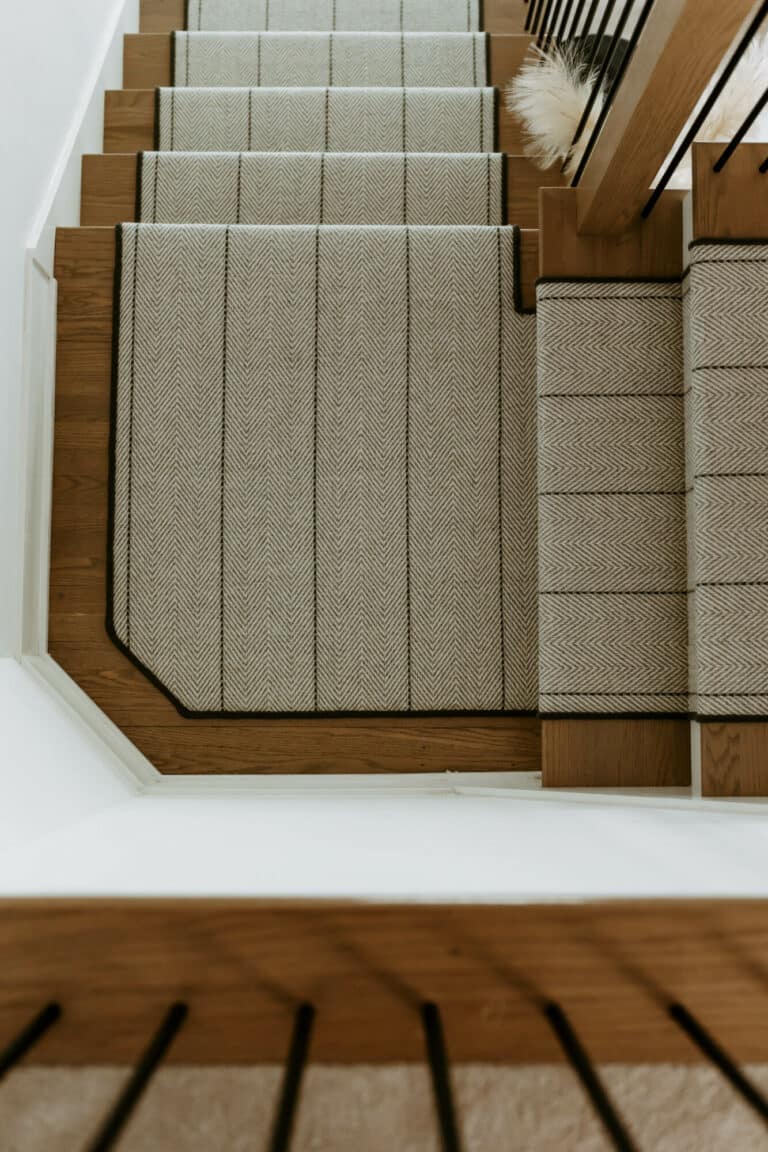 custom wool carpet stair runner beige neutral color with black border