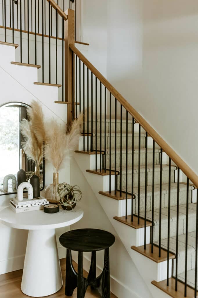 custom wool carpet stair runner beige neutral color with black border