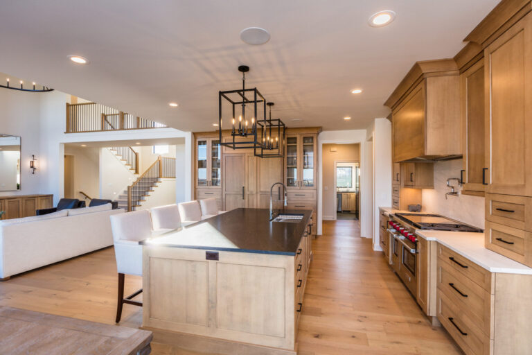 hardwood flooring and matching wood cabinets in a kitchen