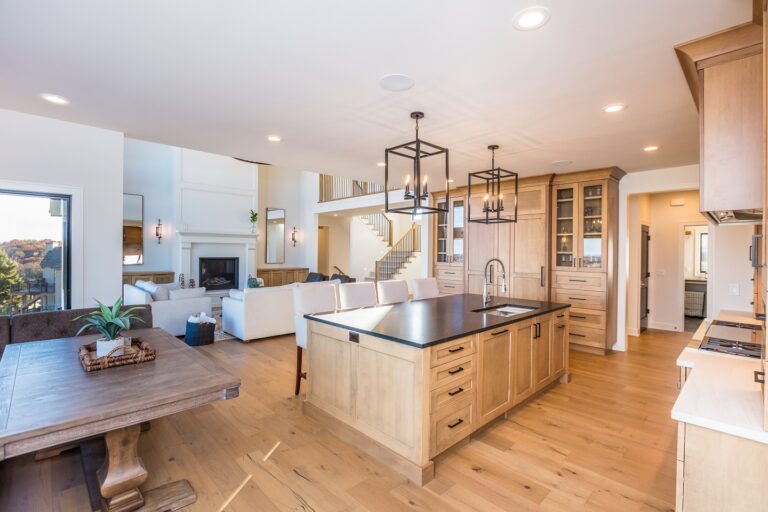 kitchen view hardwood flooring matching wood cabinets and wood island