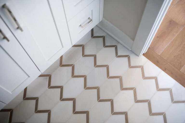 white floor with metailic zig zag pattern