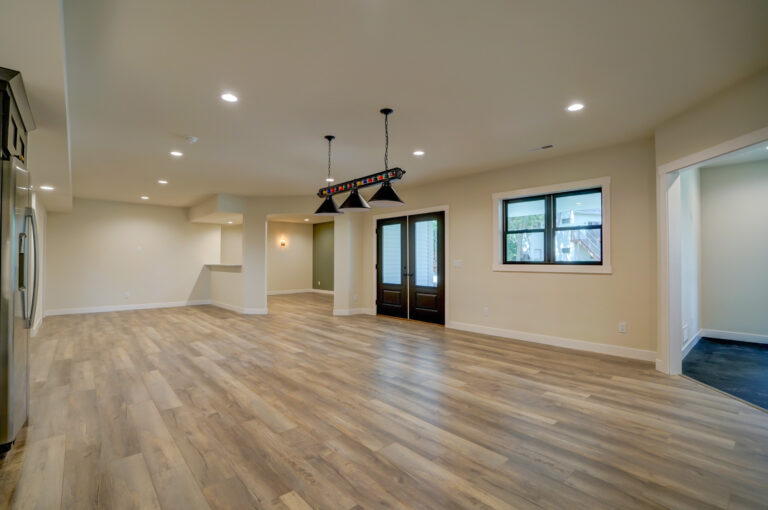 luxury vinyl plank wood look flooring in lower level