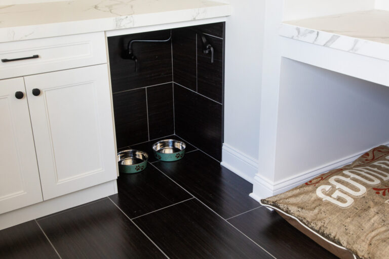 black tile floor laundry room