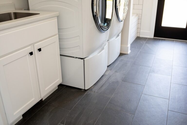 slate grey tile in laundry room