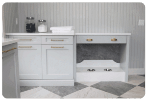 Gray tile in neutral tones in a Madison home, highlighting 2026 tile trends.