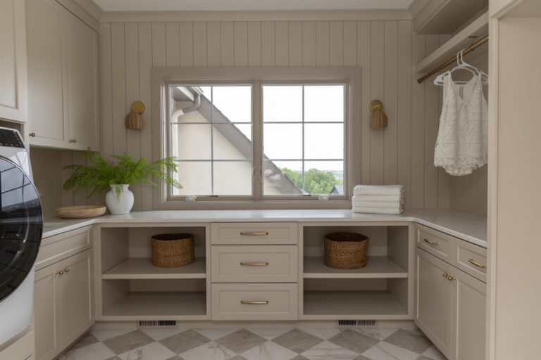 checkerboard tile floor in a light gray and cream color scheme
