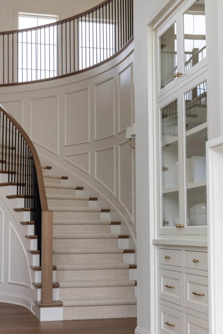 custom carpet stair runner on a spiral staircase