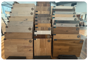 Engineered hardwood flooring samples on display at FLOOR360 showroom in Madison, Wisconsin