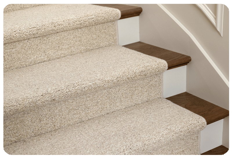 close up of wool carpet stair runner creamy beige color